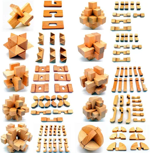 Miniatura 6 de Guaishou Rompecabezas de madera pequeños 10 en uno 3D Kongming Lock IQ Test Toy para adolescentes y adultos