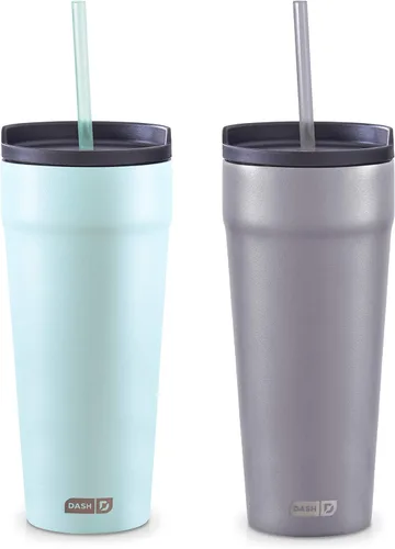 Miniatura 7 de DASH Vaso de 20 onzas con tapa a prueba de derrames y popote, vaso de café aislado al vacío de acero inoxidable, taza de viaje con recubrimiento