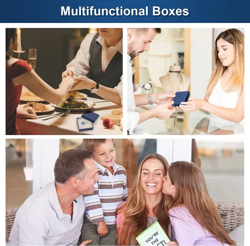 Miniatura 6 de opaprain Cajas de regalo azules de joyería de cartón, paquete de 20 unidades de 3.5 × 3.5 × 1 pulgada, se aplica a mostrar collares, anillos