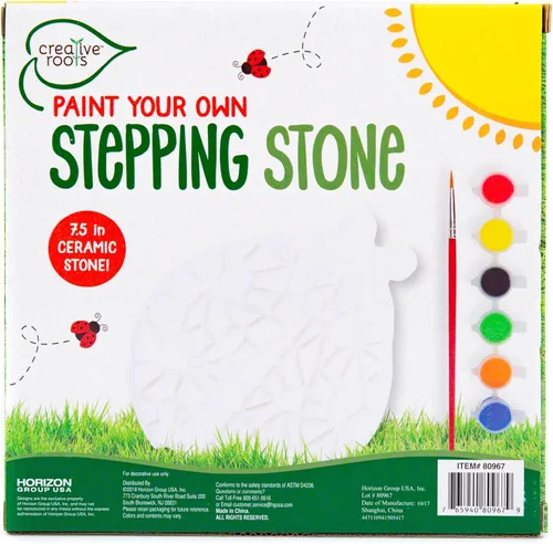 Miniatura 6 de Creative Roots Piedra de Mariquita de Mosaico, Incluye Piedra de Paso de Cerámica de 7 Pulgadas y 6 Pinturas Vibrantes, Kit de Piedra de Paso