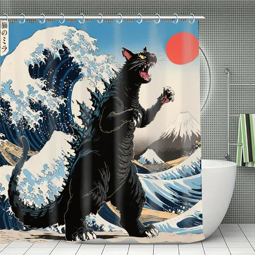 Miniatura 7 de Divertidos juegos de cortinas de ducha con diseño de gato, bonita cortina de ducha para niños, tela lavable y duradera, cortina de ducha de 72 x 72