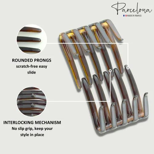 Miniatura 3 de Parcelona Cangrejo francés entrelazado marrón mediano 2 1/4 pulgadas celuloide antideslizante coleta clips flexibles resistentes pinzas para el pelo