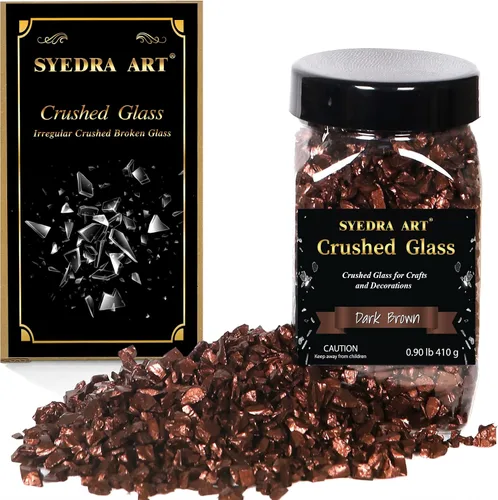 Miniatura 7 de Syedra - Vidrio triturado para manualidades, chips de alto brillo triturado con purpurina, piezas de vidrio roto, 0.118-0.236 in, 410G (negro)