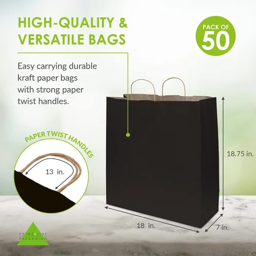 Miniatura 4 de Prime Line Packaging Bolsas de regalo negras, bolsas de regalo de papel kraft con asas para pequeñas empresas, bolsas de compras extra grandes