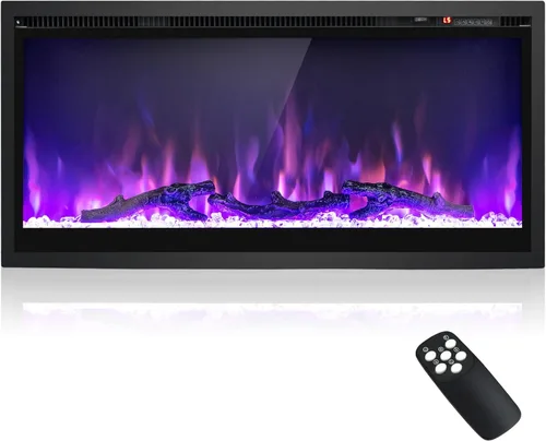 GOFLAME Chimenea eléctrica de 36 pulgadas empotrada/montada en la pared/independiente, calentador eléctrico lineal con control remoto, color de