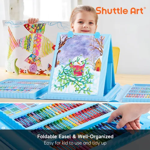 Miniatura 6 de Shuttle Art Juego de Arte para Niños de 335 Piezas, Suministros de Arte Multimedia, Kit de Arte de Regalo con Caballete Tríptico, 2 Blocs de Dibujo