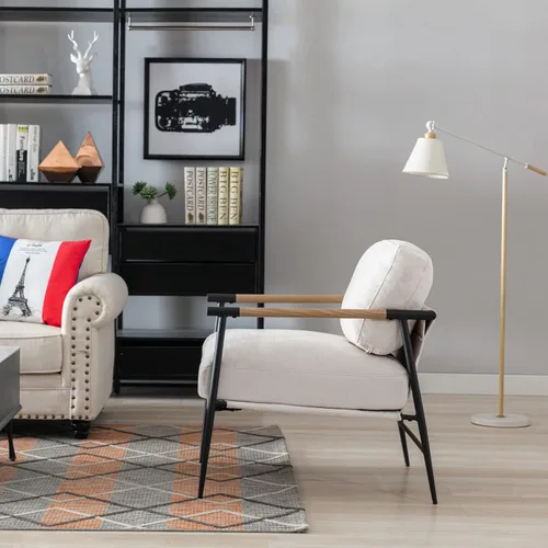 Miniatura 7 de Ya-Home Silla Decorativa de Mediados del Siglo, Silla Suave de Chenille con Patas de Metal Negro, Silla Tapizada de Ocio para Sala de Estar Beige