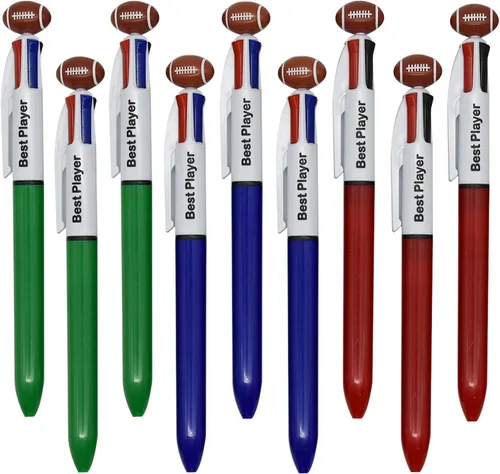 Maydahui 12 bolígrafos de fútbol de rugby multicolor retráctiles 4 en 1, bolígrafos de colores geniales para deportes, 4 bolígrafos de colores para