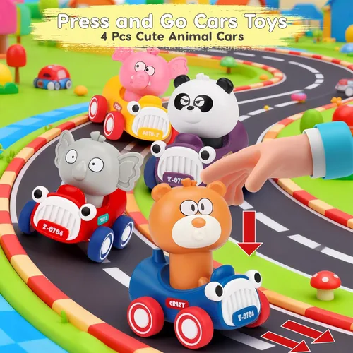 Miniatura 2 de AugToy Autos de Juguete de Presionar y Avanzar para Niños Pequeños 1-3 Empujar y Avanzar Carreras de Animales Autos de Bebé Juguetes Infantiles