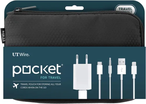 UT Wire Estuche organizador de viaje de bolsillo con cremallera para cargador, cable, banco de energía, accesorios de memoria flash en negro,