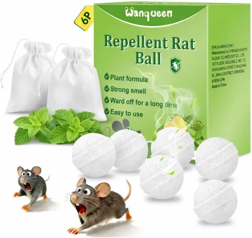 Paquete de 6 bolas repelentes de roedores de ratón, aceite de menta para repeler ratones y ratas, protección de larga duración de 3 meses, seguras