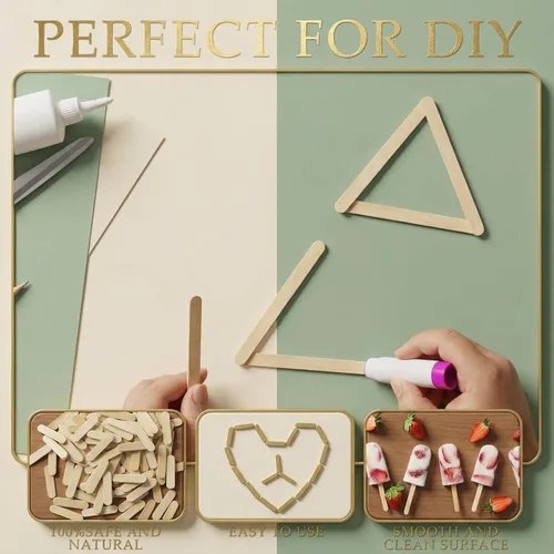 Miniatura 3 de Tioncy 500 mini palitos para manualidades de 1.57 x 0.39 x 0.08 pulgadas, palitos pequeños de madera para helados naturales para adultos, bricolaje