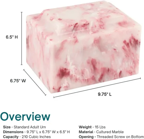 Miniatura 3 de Mackenzie Vault - Mármol cultivado clásico rubí para Silverlight Urns - Urna de cremación roja para cenizas, tamaño adulto, entierro en tierra