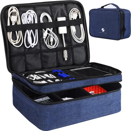 ORIENT FAMULAY Organizador de Electrónica de Viaje, Bolsa Organizadora de Cables Resistente al Agua de Doble Capa Grande, Bolsa de Almacenamiento de