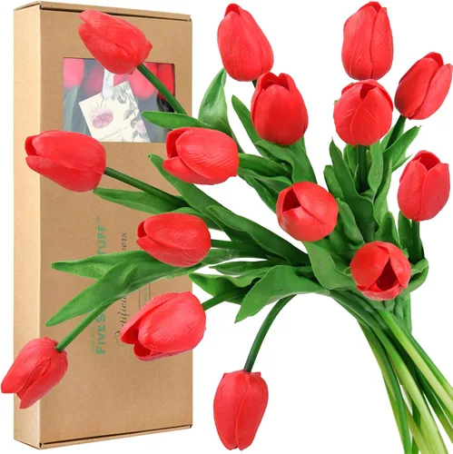 Miniatura 12 de FiveSeasonStuff - Flores artificiales de tulipanes, se sientes reales al tacto, ideales como ramo de boda, decoración del hogar, fiesta, arreglos