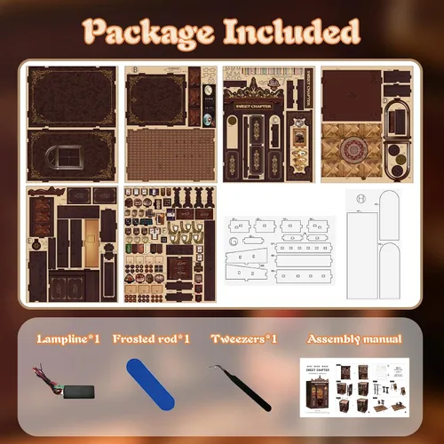 Miniatura 6 de KERNOWO - Kit de rincón de libros, rompecabezas de madera 3D para adultos, adolescentes y principiantes, kit de casa pequeña en miniatura