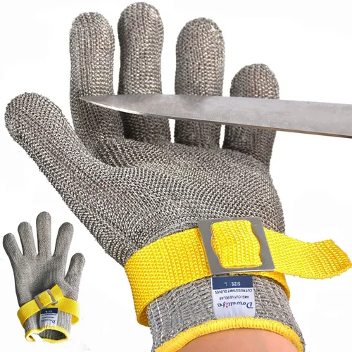 Miniatura 12 de Dowellife ANSI A9 Guante Resistente a los Cortes de Grado Alimenticio, Guante de Malla de Acero Inoxidable para Corte con Cuchillo de Metal
