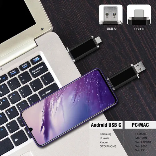 Miniatura 3 de Paquete de 2 Unidades Flash USB C de 128GB Unidad Flash Dual Tipo C + USB A Memory Stick Jump Drive 2 en 1 Thumb Drive para Almacenamiento y Copia