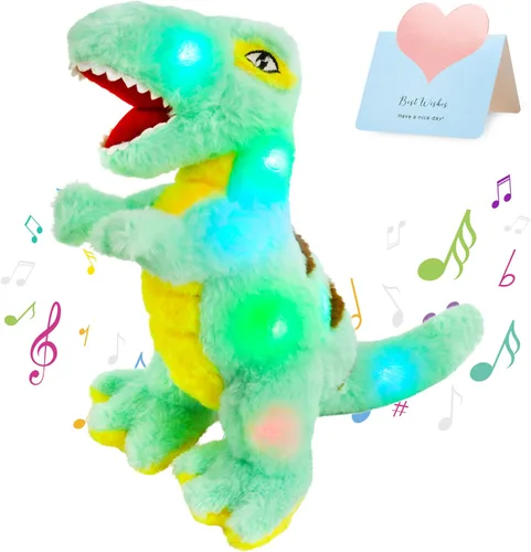 Miniatura 10 de Glow Guards Peluche de dinosaurio Triceratops de 12 pulgadas, juguete de peluche de dinosaurio suave con luces nocturnas mágicas y canción de cuna