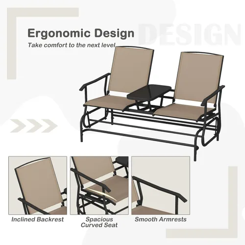 Miniatura 6 de Tangkula Silla mecedora para 2 personas, sofá biplaza mecedora para patio con mesa central de vidrio templado, banco de columpio para exteriores