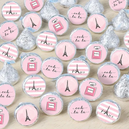 Miniatura 6 de Big Dot of Happiness París, Ooh La La - París temática de baby shower o fiesta de cumpleaños redonda calcomanías adhesivas – Etiquetas para dulces