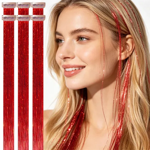 Miniatura 20 de Celinebella 6 extensiones de cabello con clip de mezcla de color rojo, plateado y azul, 6 unidades, resistentes al calor, para mujeres, 17-Azul