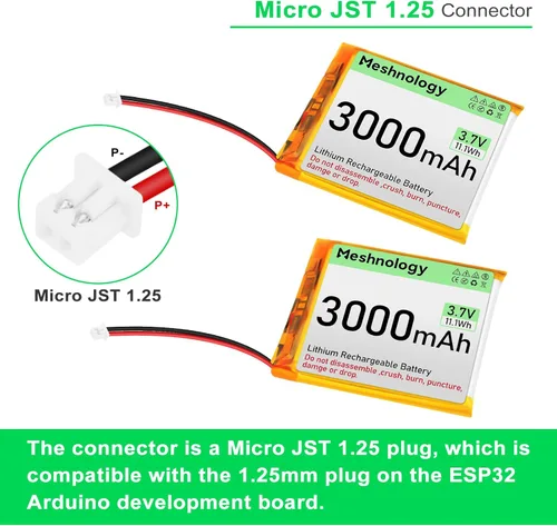 Miniatura 3 de Batería LiPo de 3.7 V 3000 mAh recargable 1S 755060 Batería de polímero de litio con placa de protección cinta de goma aislada, enchufe micro JST