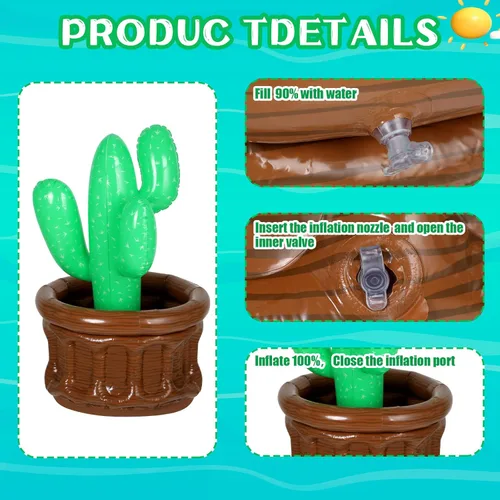 Miniatura 5 de Bencailor Enfriador inflable de cactus de 27.6 x 18 pulgadas, cubo de hielo de cactus, enfriador de bebidas para verano, piscina, fiesta, fiesta