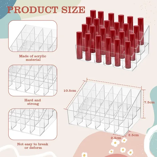 Miniatura 2 de MAQUITA Organizador de lápiz labial, 4 piezas, 24 ranuras, acrílico para lápiz labial, maquillaje, estuche organizador de exhibición, caja