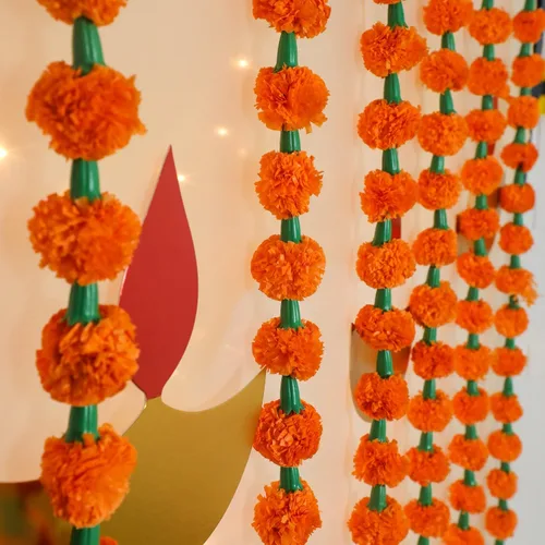 Desi Favors Guirnaldas de caléndula naranja de 6 pies | Guirnalda de flores artificiales | Decoración de boda india Hosuewarming, guirnaldas