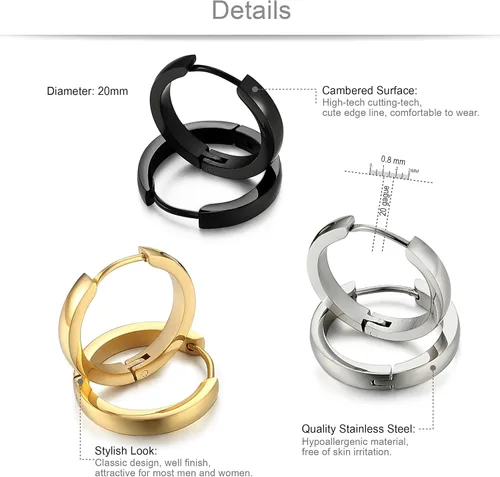 Miniatura 2 de Jstyle Aretes de aro de acero inoxidable para hombre y mujer