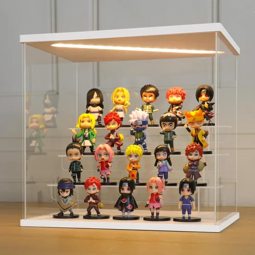 Miniatura 8 de LANSCOERY Vitrina acrílica con luz LED, caja de exhibición de 4 niveles para coleccionables y figuras de acción, organizador transparente a prueba