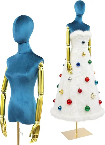 Miniatura 10 de Maniquí femenino forma de vestido de maniquí para mujer, torso con soporte, altura ajustable, 63-81 pulgadas, maniquí con cabeza de brazo