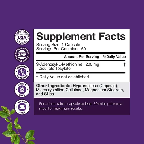 Miniatura 8 de Sam-E - Suplemento de apoyo al estado de ánimo de 200 mg - S-adenosil metionina Sam-E Suplemento para relajación natural para estimular el estado