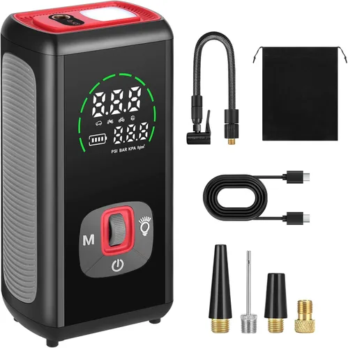 Inflador de neumáticos inalámbrico, compresor de aire portátil, 150 PSI, 6000 mAh alimentado por batería, bomba digital inalámbrica con luz LED de