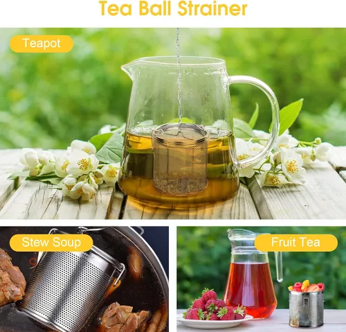 Miniatura 5 de Infusor de té, colador de té de malla extrafina de acero inoxidable, condimentos de sopa, cesta de separación de especias con gancho de cadena