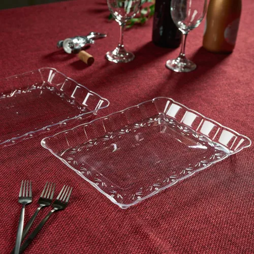 Miniatura 4 de Plasticpro - Bandejas de plástico para servir, rectangulares, 9 x 13 pulgadas, plato desechable para fiesta, incluye 4 bandejas Transparente