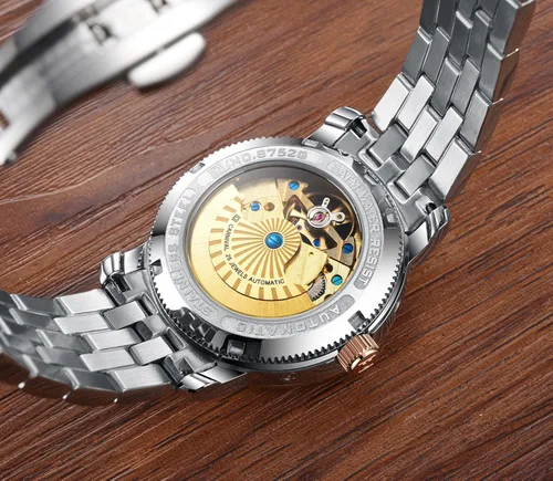 Miniatura 6 de PASOY Reloj de Hombre Automático Mecánico Tourbillon Acero Inoxidable Stell Fecha Dial Azul Reloj Esqueleto