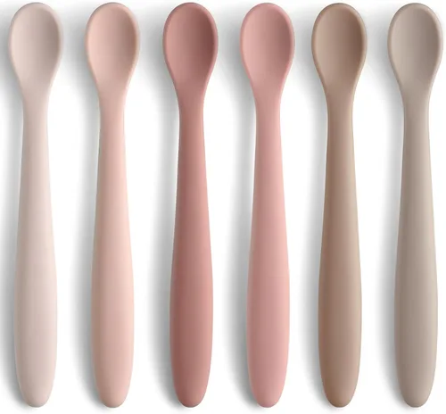 Miniatura 8 de 6 piezas de cucharas de silicona para alimentación de bebé, cucharas de bebé de primera etapa, punta suave fácil para las encías Cucharas