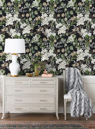 Miniatura 3 de Papel tapiz autoadhesivo con hojas florales oscuras, para baño, papel tapiz autoadhesivo bohemio apto para inquilinos, papel de contacto floral