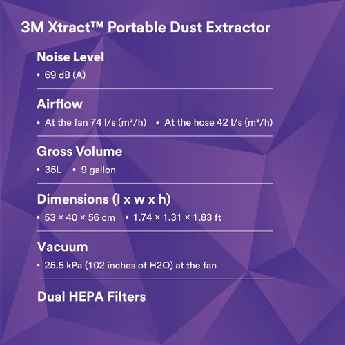 Miniatura 8 de 3M Xtract - Extractor de polvo portátil, 64256, 9 galones/35 litros, aspiradora industrial con limpieza automática de filtro sin interrupción
