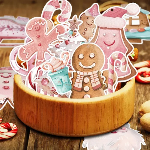 Miniatura 4 de Newwiee 38 piezas de pancartas colgantes de remolinos colgantes de Navidad de color rosa pastel de pan de jengibre, decoración de arroyos colgantes