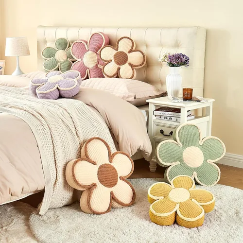Miniatura 7 de Almohada en forma de flor rosa, cojín de suelo de 13.7 pulgadas, cojín de flor para sofá, sofá cama, almohada suave de margarita, cojín decorativo