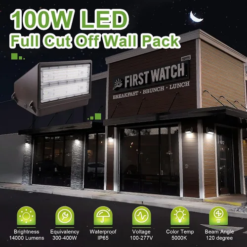 Miniatura 2 de Paquete de pared de corte completo LED de 100 W con fotocélula del atardecer al amanecer, 14000 lm 5000 K – Reemplazar 400 W MH/HPS, luz de pared