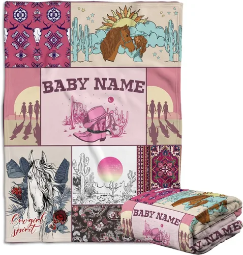 Miniatura 20 de Manta de bebé del Oeste, mantas de bebé personalizadas para niños, manta de vaquero para niños y niñas, manta de felpa personalizada con nombre
