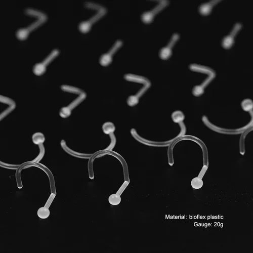 Miniatura 3 de PiercingArt 36 piezas de 0.71 oz pequeños aretes transparentes para la nariz, retenedores para cirugía, trabajo, bioflex, plástico, flexible