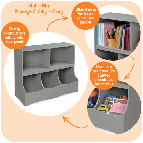 Miniatura 4 de Badger Basket Organizador de almacenamiento de juguetes de múltiples contenedores y estante de libros para niños - gris