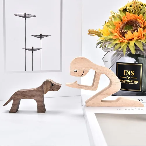 Miniatura 2 de Esculturas de decoración del hogar, escultura de madera de dos piezas de hombre y perro para regalos del hogar Hombres+perro