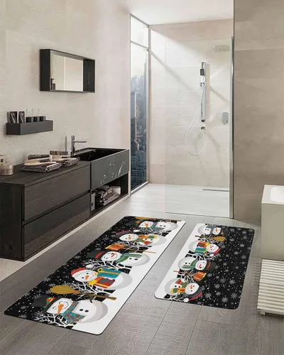 Miniatura 2 de Tapete de baño de muñeco de nieve negro para bañera, antideslizante, secado rápido y absorbente, tierra de diatomeas, fregadero, dormitorio, cocina