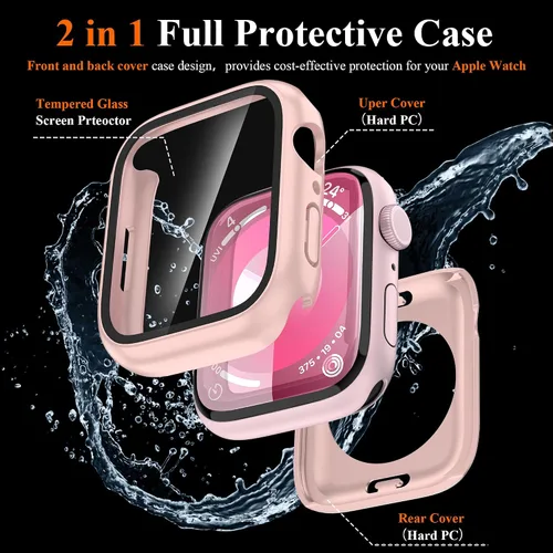 Miniatura 2 de YMHML Funda para Apple Watch Series 9/8/7 de 1.614 pulgadas, protector de pantalla de vidrio templado 360, cubierta frontal de policarbonato duro +
